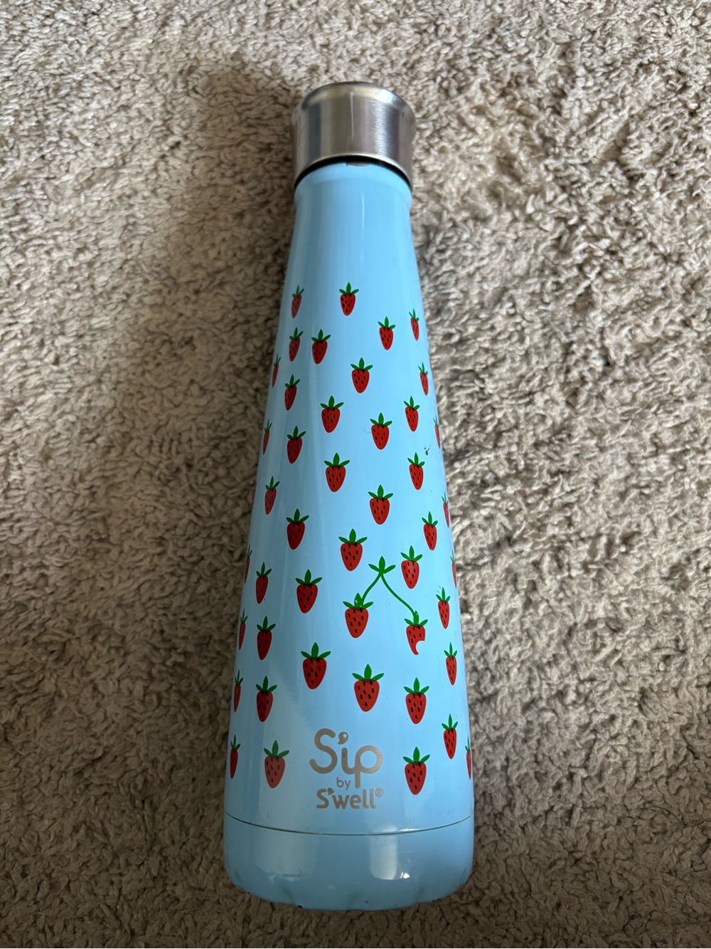 S'ip by S'well Light Blue Strawberry Print Stainless Bottle